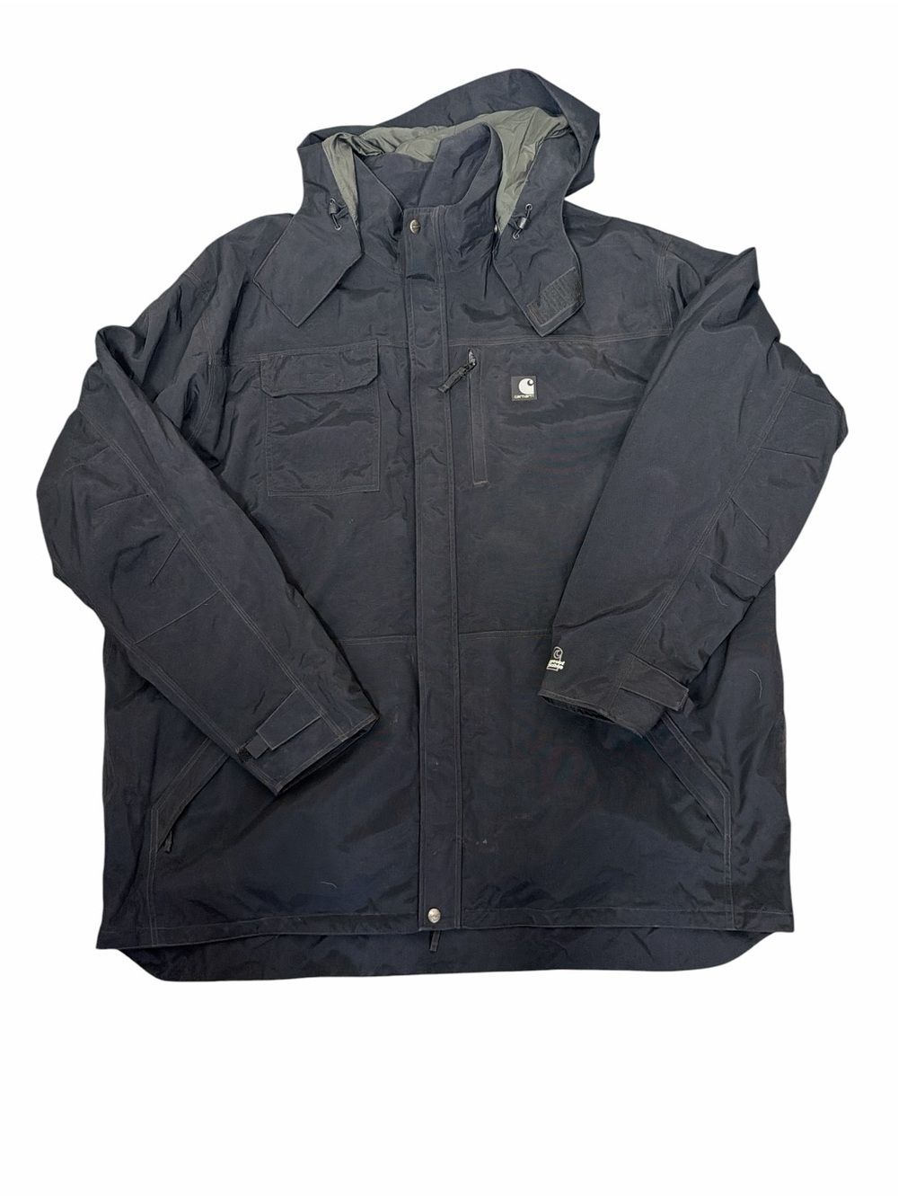 Carhartt Waterproof Breathable Hooded Work Jacket Black 3XL Tall Rain Coat